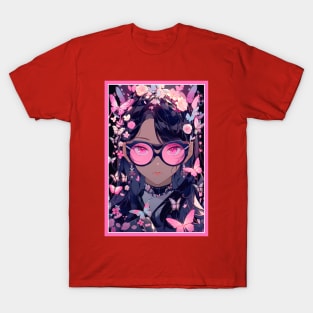 Aesthetic Anime Girl Pink Rosa Black | Quality Aesthetic Anime Design | Premium Chibi Manga Anime Art T-Shirt